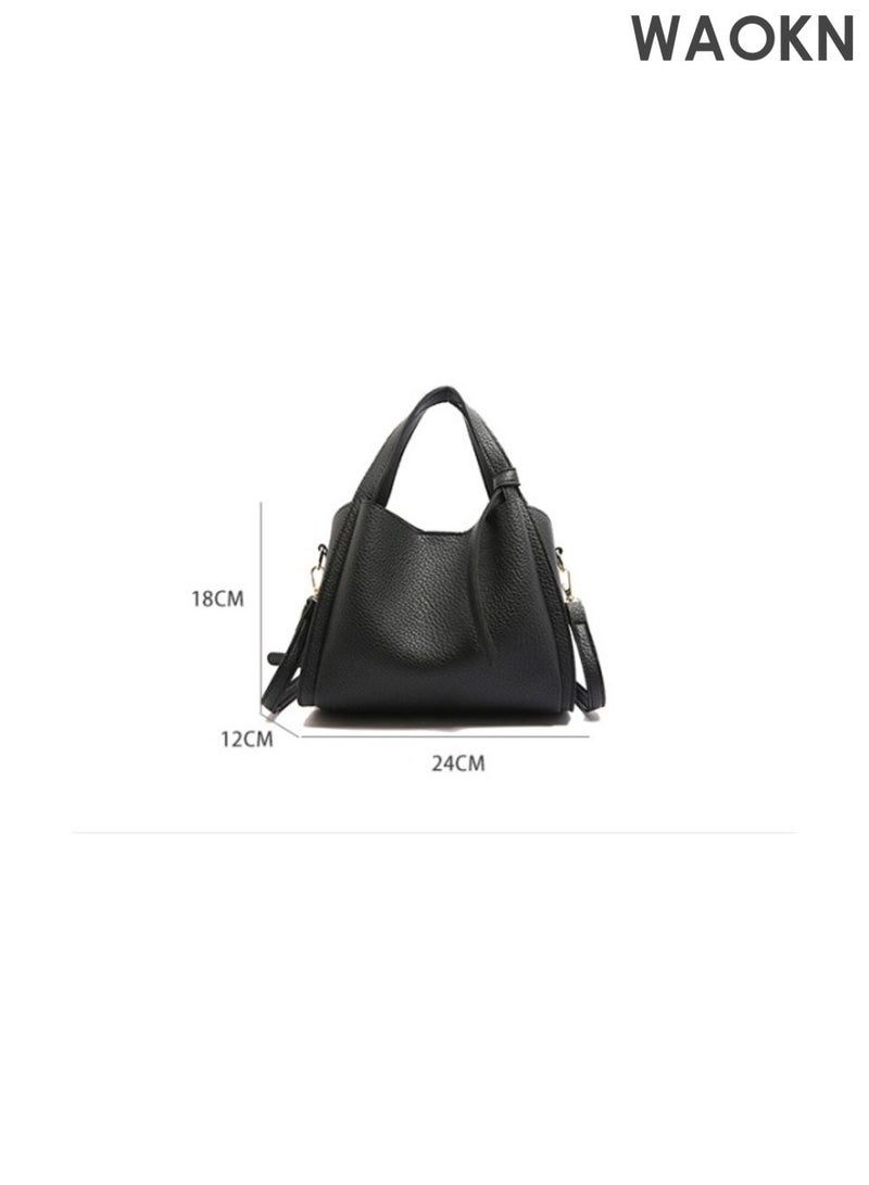 WAOKN Ladies' shoulder bag, handbag, leather handbag, ladies' bag, large capacity ladies' handbag, stylish and simple travel handbag, versatile commuting shoulder crossbody bag. (Black) - Image 5