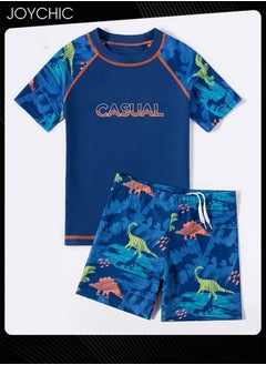 Joychic 2-piece Boys Summer Casual Dinosaur Pattern Swimsuits Kids Sun Protection Quick-drying and Breathable Short Sleeved Swimwear Separate Top and Bottom Set  - Image 1