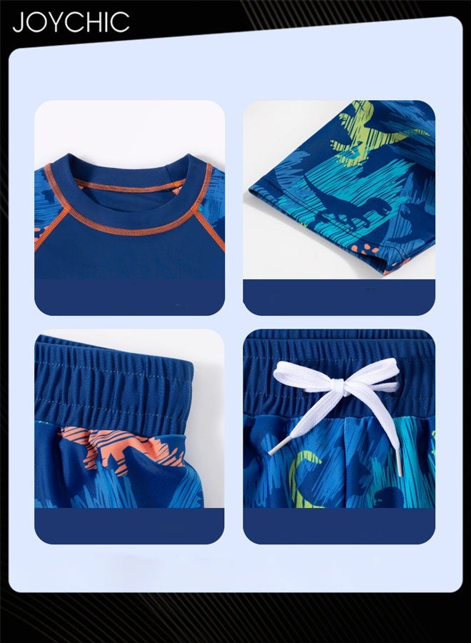 Joychic 2-piece Boys Summer Casual Dinosaur Pattern Swimsuits Kids Sun Protection Quick-drying and Breathable Short Sleeved Swimwear Separate Top and Bottom Set  - Image 3