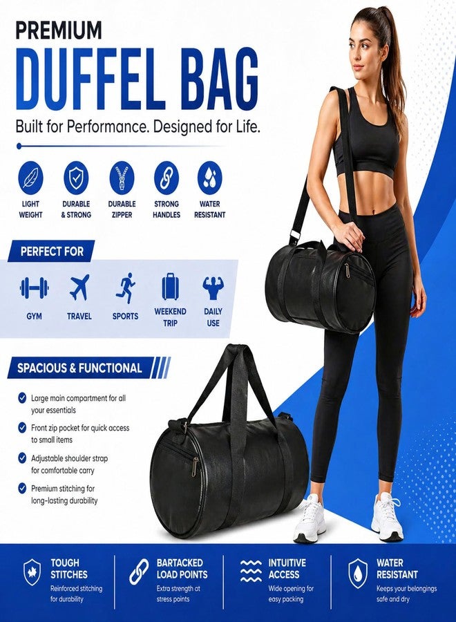 COOL INDIANS Trendy & Classic Duffle Gym Bag for Men & Women Leather Gym Bag with Shoulder Strap Sports Bag Yoga & Travel Bag for Boys & Girls Duffle Bag & Travelling Bag Outdoor (Black) - Image 2