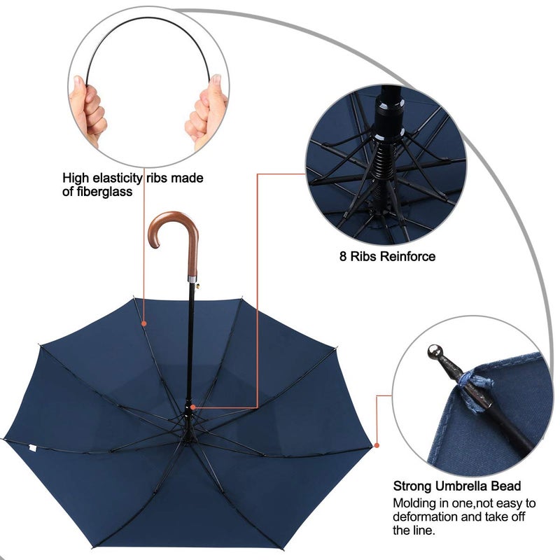 G4Free 52/62inch Wooden J Handle Golf Umbrella Windproof Classic Stick Wedding Cane Umbrellas, Auto Open Cane Hook Handle - Image 5