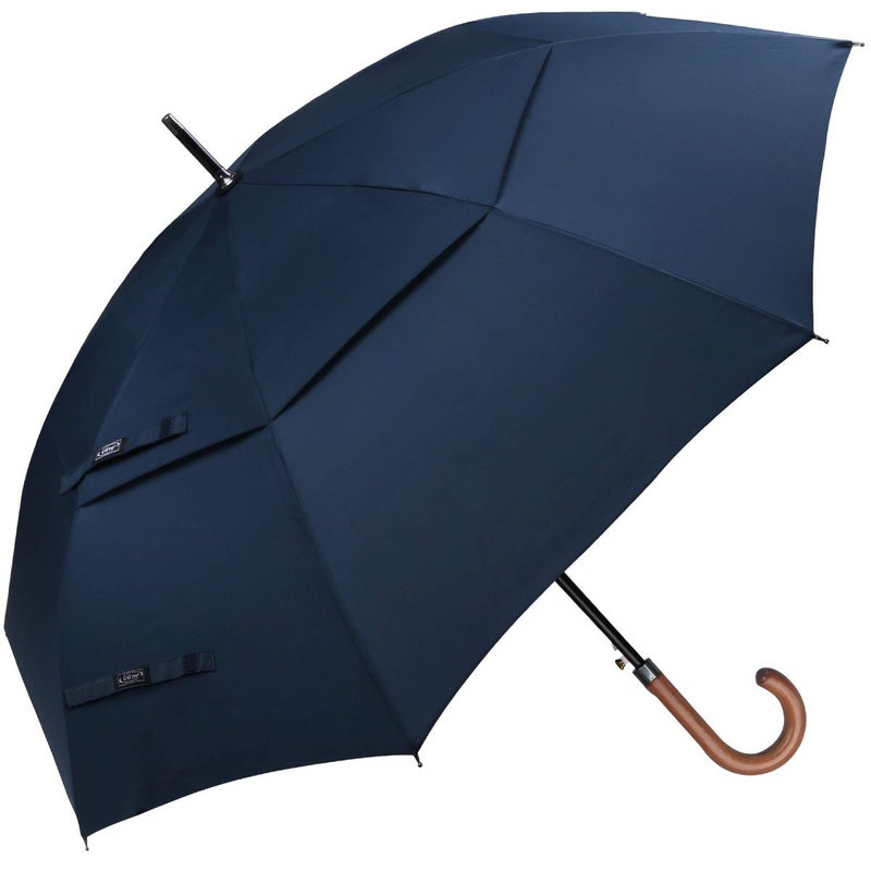 G4Free 52/62inch Wooden J Handle Golf Umbrella Windproof Classic Stick Wedding Cane Umbrellas, Auto Open Cane Hook Handle - Image 1