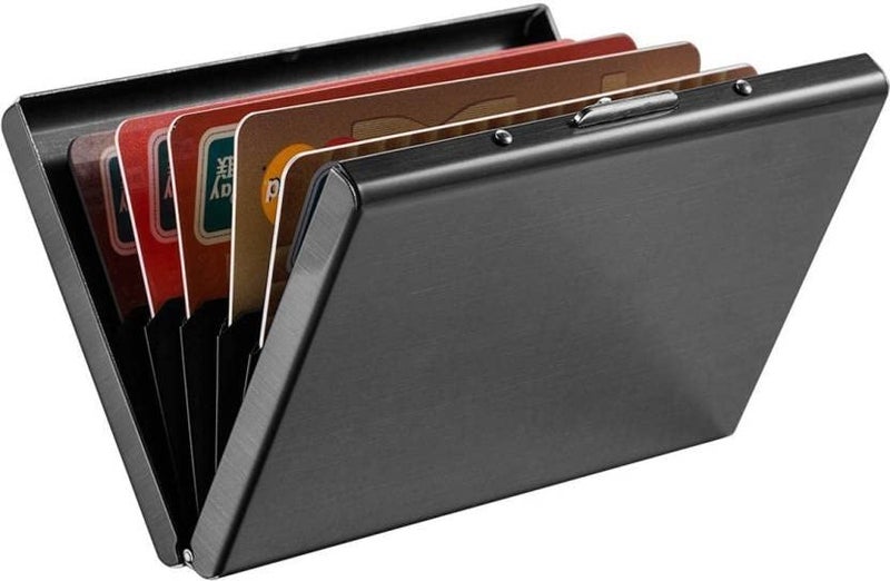 OFIXO Credit Card Holder RFID Protected Stainless Steel Credit Card Wallet Slim Metal Credit Card Case for Men and Women (Matt-Black) - Image 4