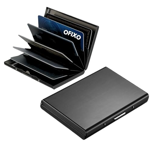 OFIXO Credit Card Holder RFID Protected Stainless Steel Credit Card Wallet Slim Metal Credit Card Case for Men and Women (Matt-Black) - Image 1