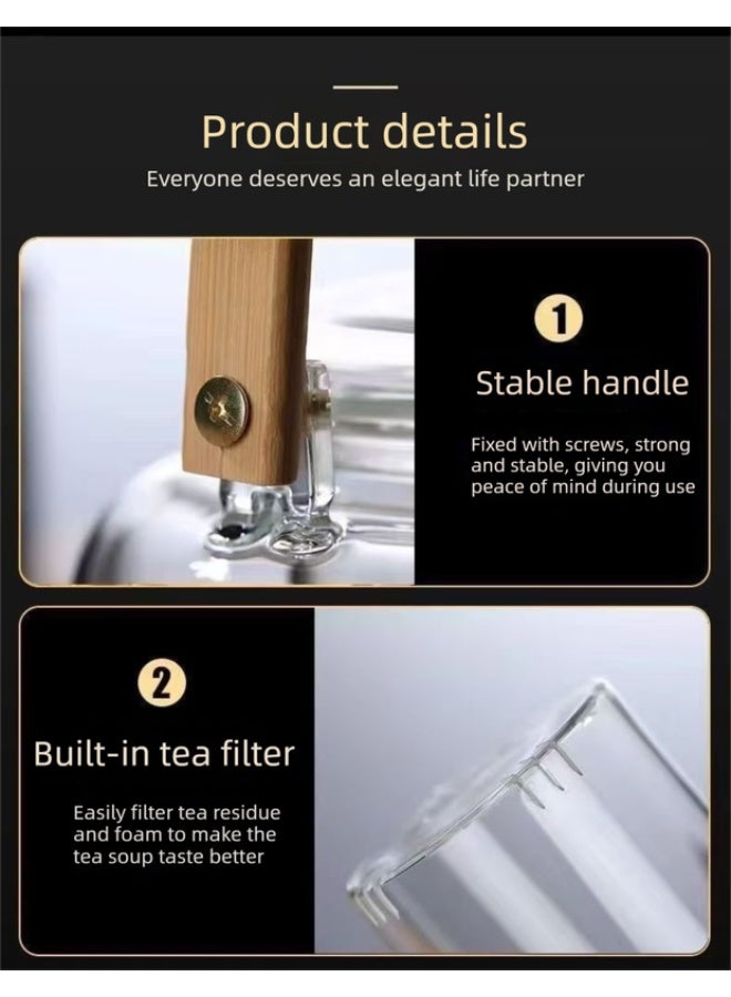 1500ml Heat Resistant Glass Teapot with Bamboo Handle and Glass Infuser Loose Leaf Tea Maker for Home - Image 2