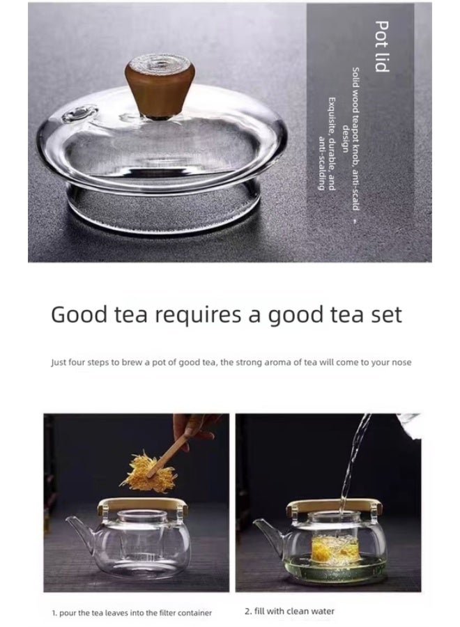 1500ml Heat Resistant Glass Teapot with Bamboo Handle and Glass Infuser Loose Leaf Tea Maker for Home - Image 4