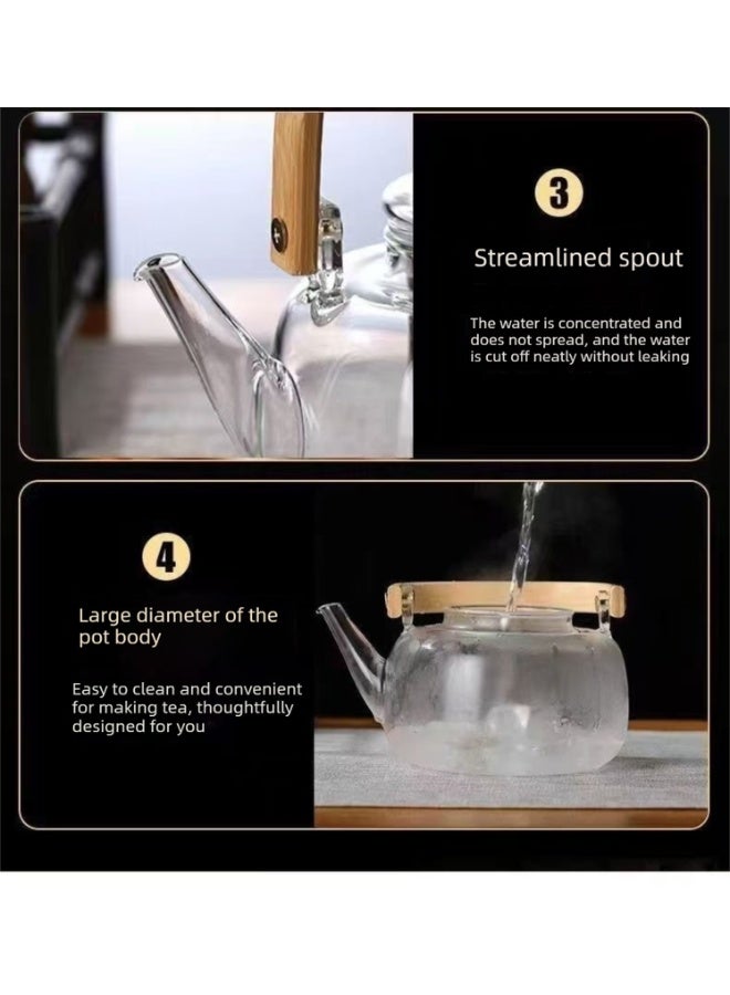 1500ml Heat Resistant Glass Teapot with Bamboo Handle and Glass Infuser Loose Leaf Tea Maker for Home - Image 3