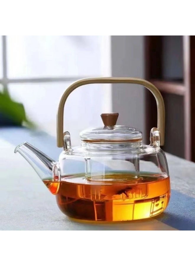1500ml Heat Resistant Glass Teapot with Bamboo Handle and Glass Infuser Loose Leaf Tea Maker for Home - Image 1
