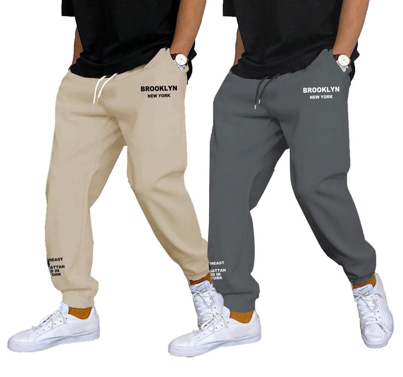 Lymio Track Pant for Men || Regular Fit || Track Pants || Full Elastic Jogger Track Pant || Available in Combo Pack of 2 (TP-42-43-Apricoat-Darkgrey-2XL) - Image 1