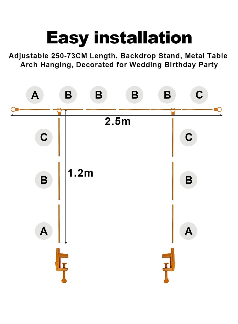 URbazaar Over The Table Rod Stand with Clamps, Adjustable 120-85CM Tall 250-83CM Length, Balloon Arch Stand for Wedding Birthday Anniversary Party Decor - Image 3