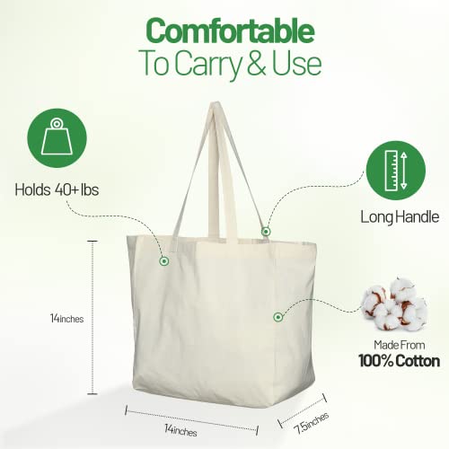Greenmile 6 Pack Canvas Reusable Grocery Bags - Cotton Canvas Grocery Bag Cloth Shopping Tote With Long Handles Bulk - Heavy Duty Grocery Tote Bag - Large, Foldable and Lightweight - Capacity 40 lbs - Image 3