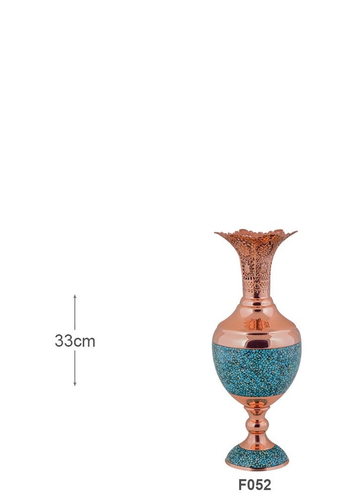 Aghajani Handcrafted Antique Copper and Turquoise Hyacinth Vase, 33cm Vintage-Inspired Home Decor - Image 2