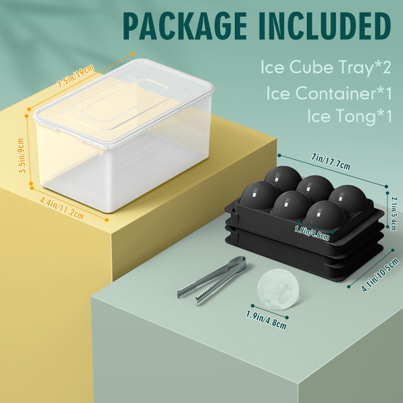 WIBIMEN Large Ice Cube Molds, Big Round Whiskey Ice Cube Trays for Freezer, Easy to Fill & Release, Whiskey Bourbon Cocktail(1.9In*6 Balls- Black/2 Pack) - Image 4