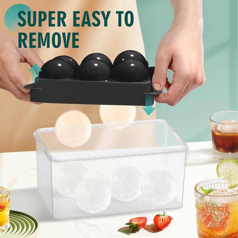 WIBIMEN Large Ice Cube Molds, Big Round Whiskey Ice Cube Trays for Freezer, Easy to Fill & Release, Whiskey Bourbon Cocktail(1.9In*6 Balls- Black/2 Pack) - Image 2