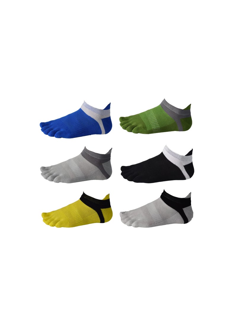 KASTWAVE Men's Cotton Low Cut Toe Socks, Toe Separator Socks Mesh Wicking Crew Socks for Running, Hiking, Cycling with 6 Colors(Black, Blue, Gray, Yellow, White, Green) - Image 1