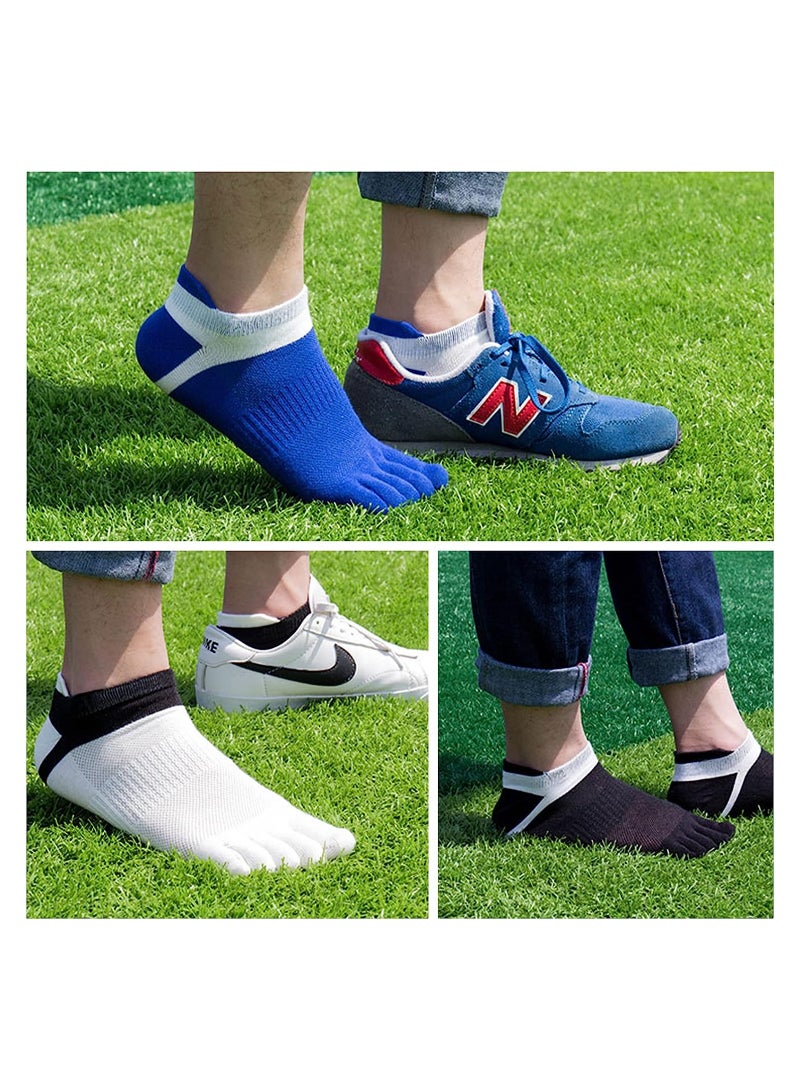 KASTWAVE Men's Cotton Low Cut Toe Socks, Toe Separator Socks Mesh Wicking Crew Socks for Running, Hiking, Cycling with 6 Colors(Black, Blue, Gray, Yellow, White, Green) - Image 3