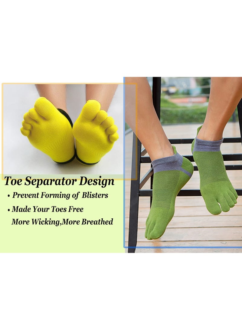 KASTWAVE Men's Cotton Low Cut Toe Socks, Toe Separator Socks Mesh Wicking Crew Socks for Running, Hiking, Cycling with 6 Colors(Black, Blue, Gray, Yellow, White, Green) - Image 2