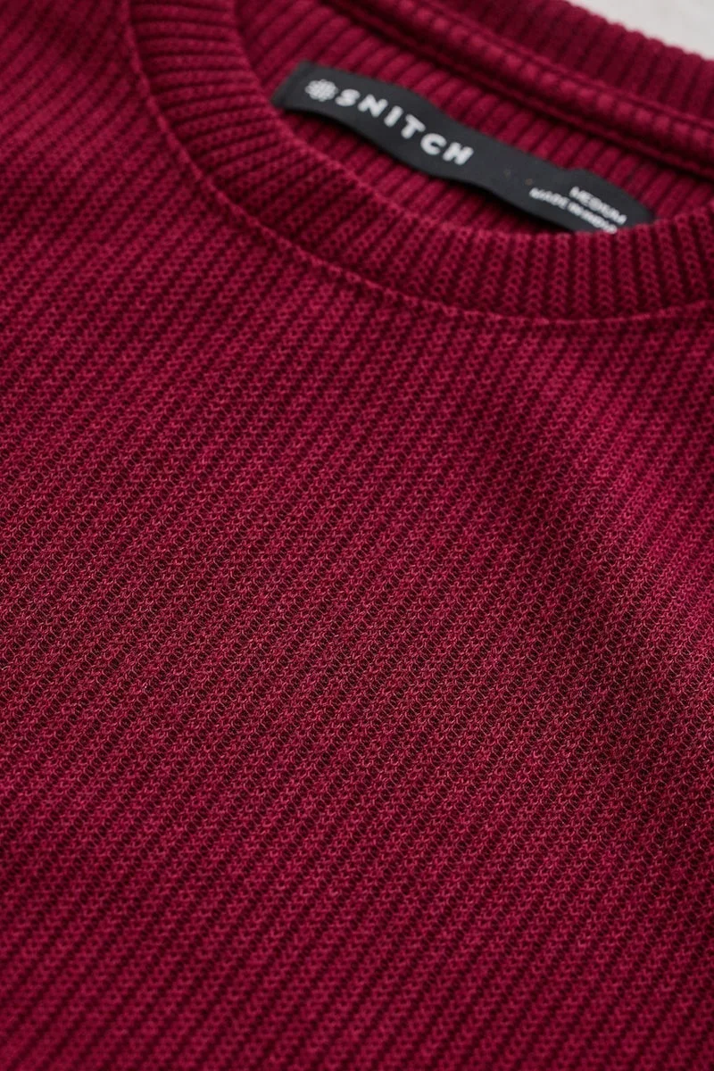 SNITCH Maroon Textured Regular Fit T-Shirt