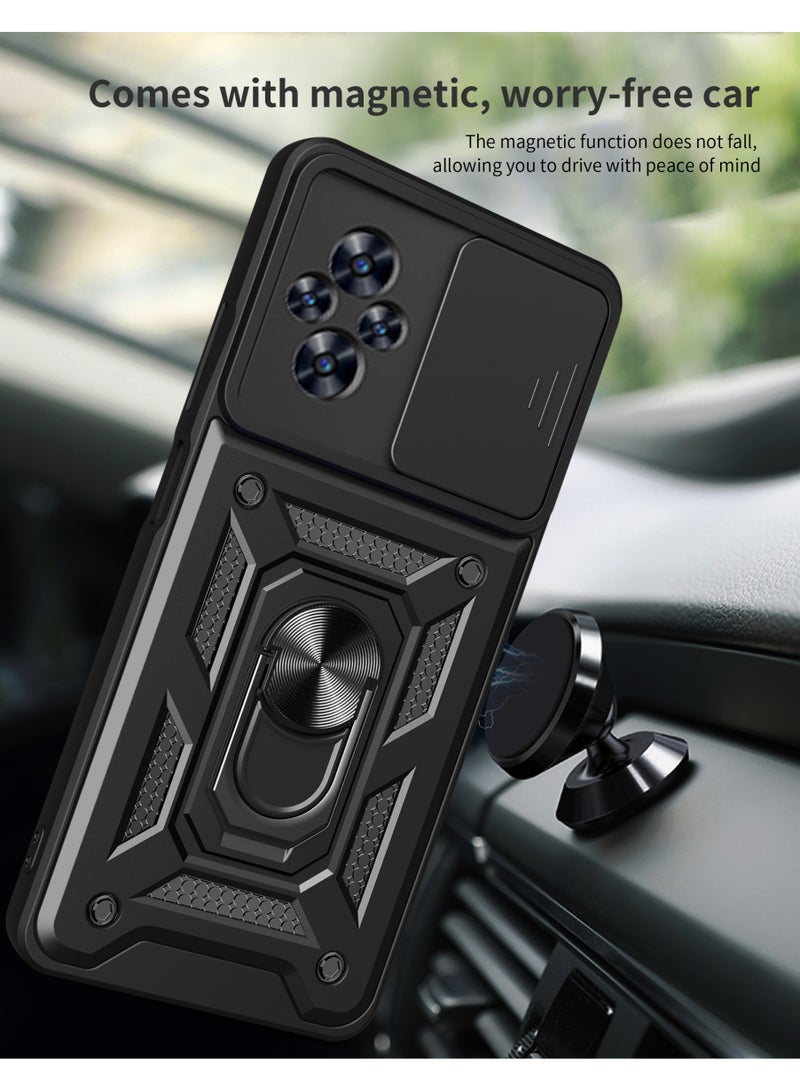 Shunjia Sliding Window Case, Shockproof Rugged Armor with Sliding Camera Cover & 360° Ring Kickstand, Compatible with Realme C67 (Black) - Image 3