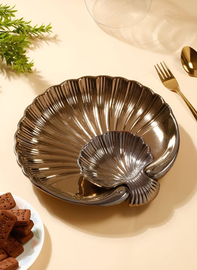 Arrabi Gold Toned Ceramic Shell Platter - Image 1