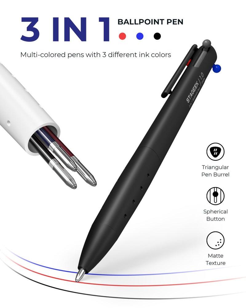 STAGEEK 6 PCS Multicolor Pens, 3-in-1 Colored Multi Colored Pen, 1.0mm Quick Dry Ballpoint Pens, Smooth Writing Colorful Retractable Pens for Office, School Supplies, Nursing Notes & Taking, Writing - Image 2