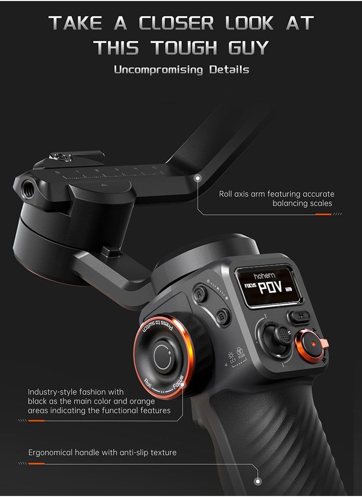 hohem - iSteady M6 Kit 3-Axis Smartphone Gimbal Stabilizer Anti-shake Phone Vlog Gimbal 360° Rotatable OLED Large Screen with AI Vision Sensor & Fill Light Module Mini Tripod Storage Case 400g Payload R - Image 1
