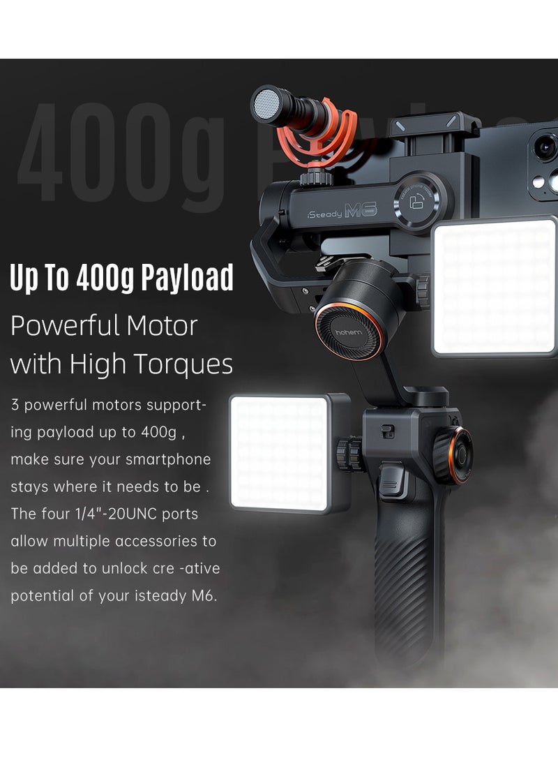 hohem - iSteady M6 Kit 3-Axis Smartphone Gimbal Stabilizer Anti-shake Phone Vlog Gimbal 360° Rotatable OLED Large Screen with AI Vision Sensor & Fill Light Module Mini Tripod Storage Case 400g Payload R - Image 1