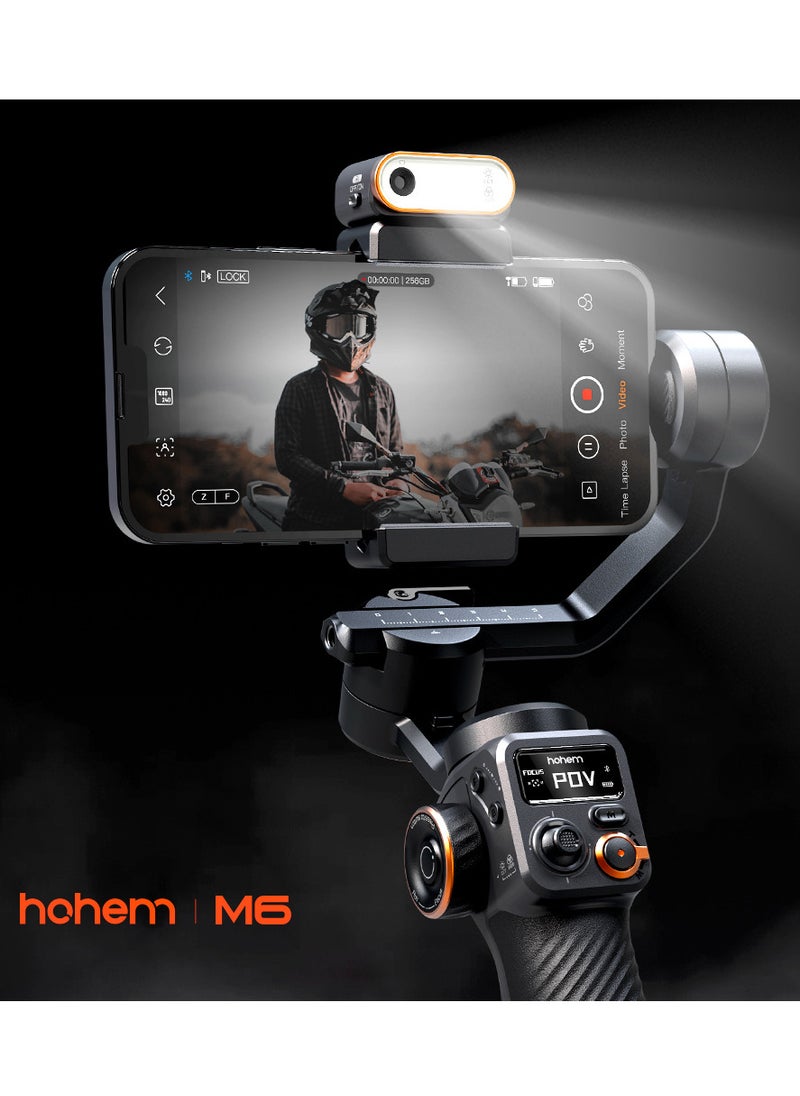 hohem - iSteady M6 Kit 3-Axis Smartphone Gimbal Stabilizer Anti-shake Phone Vlog Gimbal 360° Rotatable OLED Large Screen with AI Vision Sensor & Fill Light Module Mini Tripod Storage Case 400g Payload R - Image 1