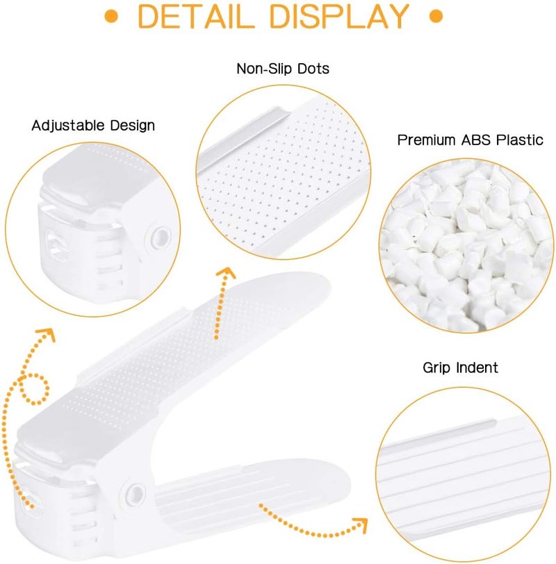 ZNCMRR Shoe Slots Organizer for Closet 20 Pack Adjustable Shoe Stacker Space Saver,Double Layer Shoe Rack Organizer Holder (White) - Image 3