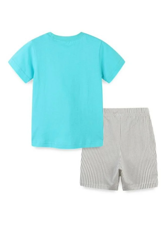 YUNIQEE Blue Crew Neck Short Sleeve Printed Tshirt & Shorts