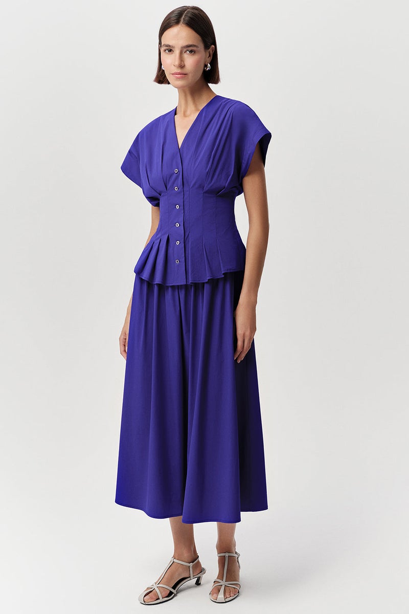 EXQUISE V-Neck, Waist-Fitting, Short-Sleeved Regular Midi Dress - Image 5