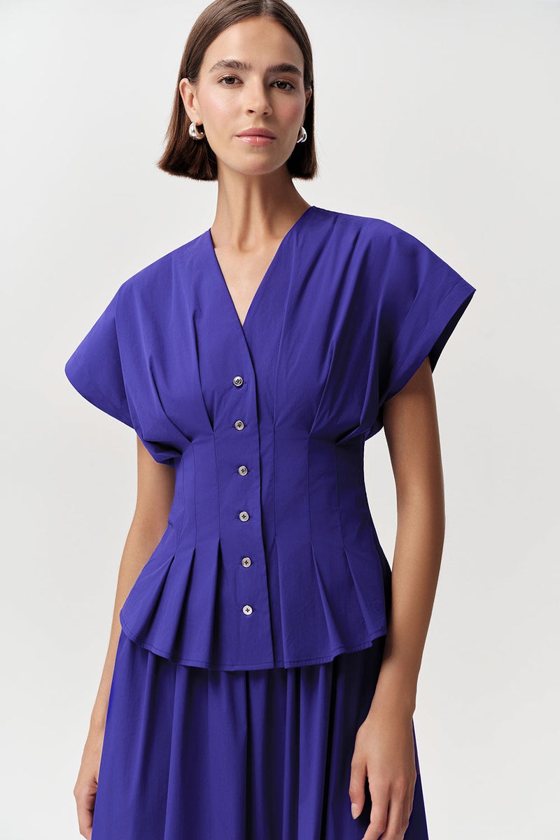 EXQUISE V-Neck, Waist-Fitting, Short-Sleeved Regular Midi Dress - Image 4