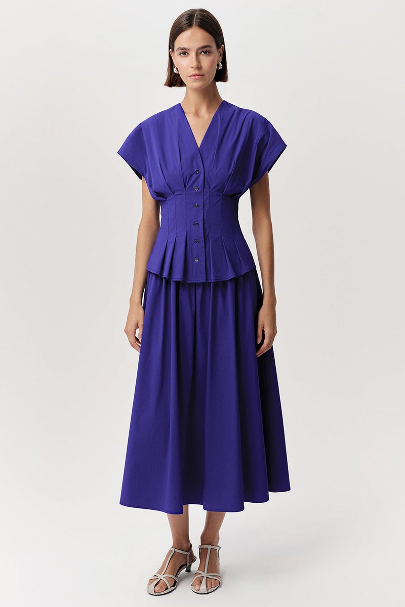EXQUISE V-Neck, Waist-Fitting, Short-Sleeved Regular Midi Dress - Image 2