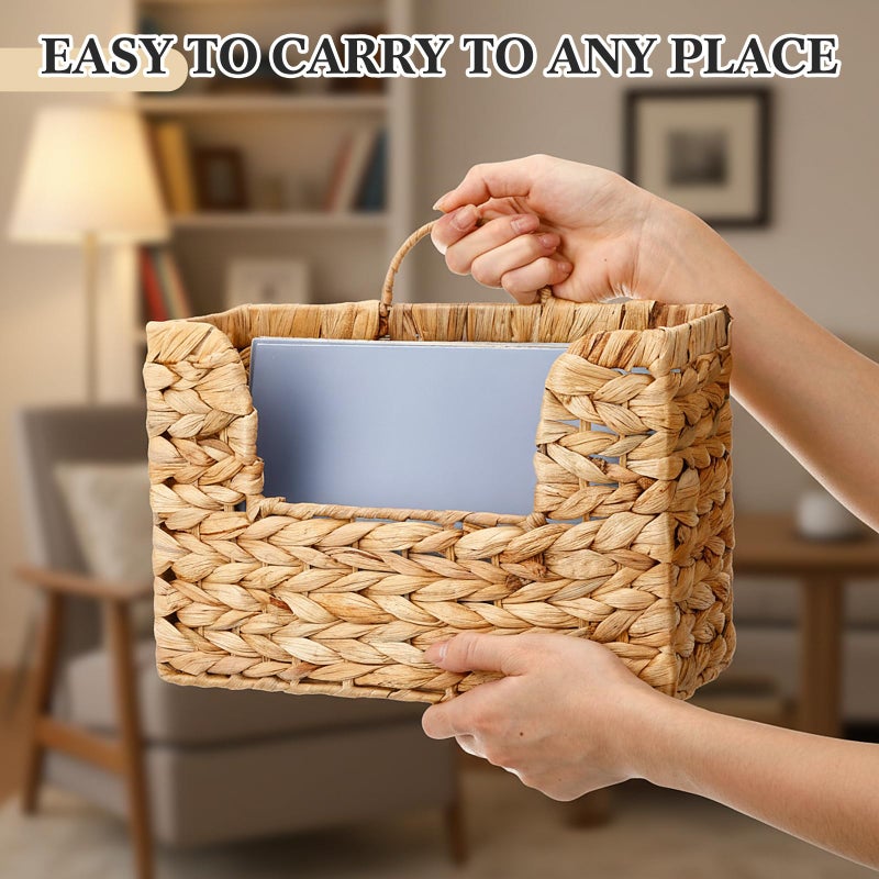Dunzoom 2 Pcs 14" and 12" Woven Hanging Basket for Wall, Large Hanging Wall Basket, Water Hyacinth Storage Baskets with Handles File Organizer Magazine Holder for Home, Office, Farmhouse - Image 5