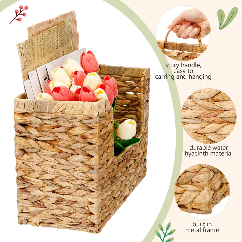 Dunzoom 2 Pcs 14" and 12" Woven Hanging Basket for Wall, Large Hanging Wall Basket, Water Hyacinth Storage Baskets with Handles File Organizer Magazine Holder for Home, Office, Farmhouse - Image 4