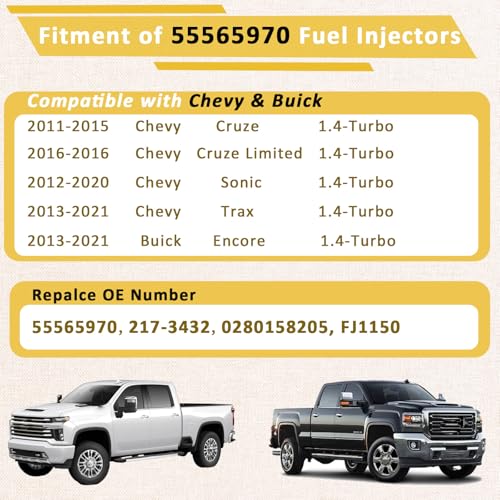 Pjvmvo GM55565970 OE 14L Fuel InjectorsCompatible withChevy 14 Cruze Sonic Trax 2011 2012 2013 2014 2015 2016 2017Compatible withBuick Encore 14L Turbocharged 4 Holes Set of 4 - Image 3