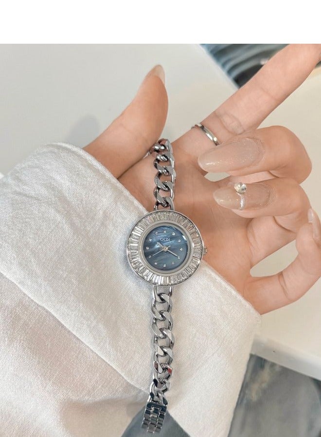 GEDI Women's Bracelet Watch - Blue Mother-of-Pearl Dial with Crystal Bezel & Dual-Chain Band (Luxury Fashion Accessory) - Image 1