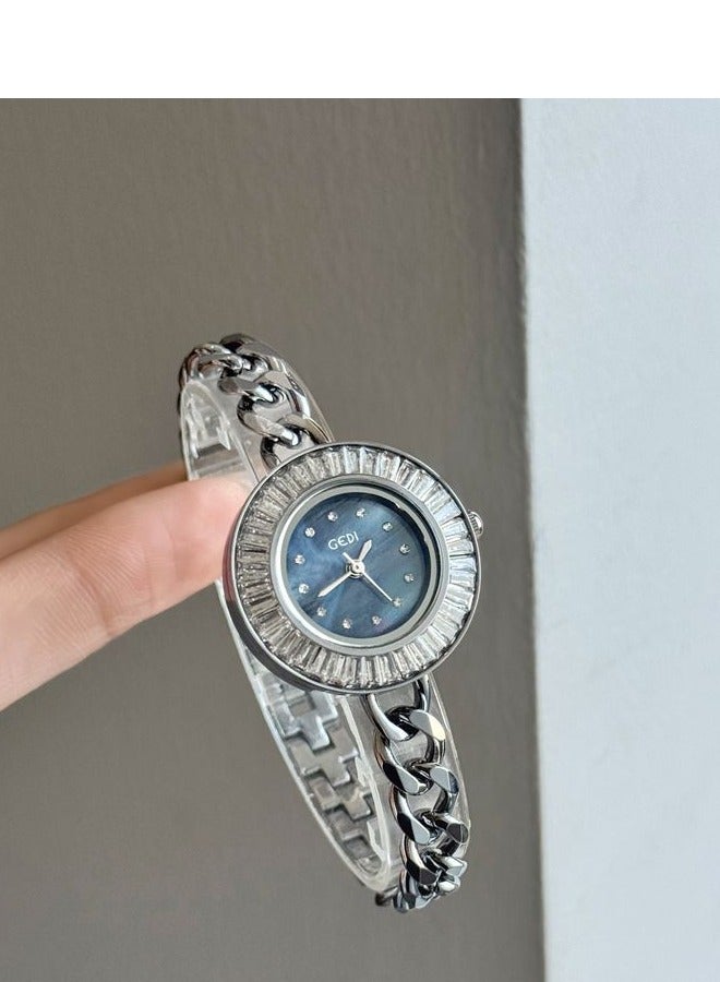 GEDI Women's Bracelet Watch - Blue Mother-of-Pearl Dial with Crystal Bezel & Dual-Chain Band (Luxury Fashion Accessory) - Image 2