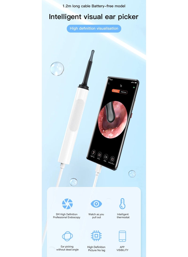 ارواق منظف ​​شمع الأذن مع كاميرا ومنظار الأذن 3.5 مم ومزيل شمع الأذن بقوة 500 واط مع ملعقة أذن ويدعم هواتف أندرويد من النوع C - Image 2