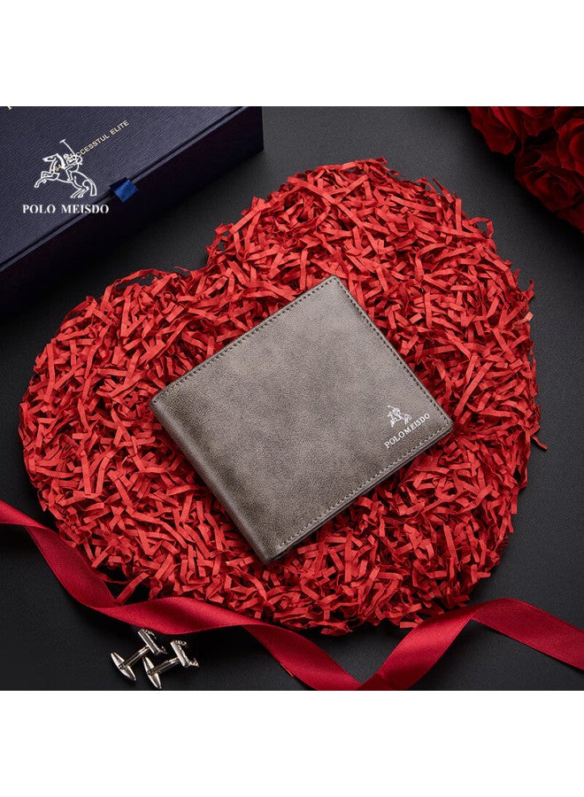 Polomeisdo Men's Wallet Short Fashion Leather Wallet Gift Box Set Valentine's Day Gift For Boyfriend Husband - Image 1