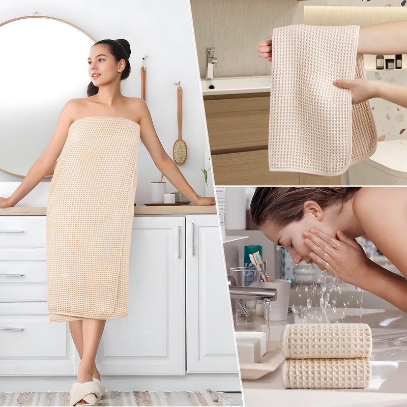 POLYTE 430 GSM Microfiber Quick Dry Lint Free Oversize Bath Towel Set, 6 Piece (Waffle Weave) - Image 5