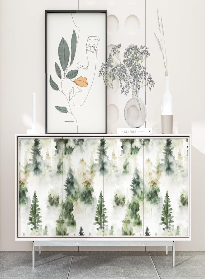 Fvlow Foggy Forest Wallpaper Peel and Stick 17.4" x 393" Misty Woodland Green/Yellow Trees Contact Paper Waterproof Self-Adhesive Wall Paper for Bedroom Countertop Desk Cabinets Decor Renter Friendly - Image 3