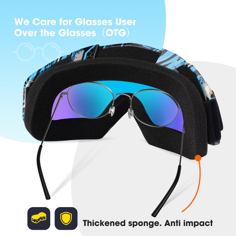 Braylin Adult Ski Goggles, 2-Pack Snowboard Goggles for Youth, Teens, Men & Women, Wide View Snowmobile Goggles - Image 4