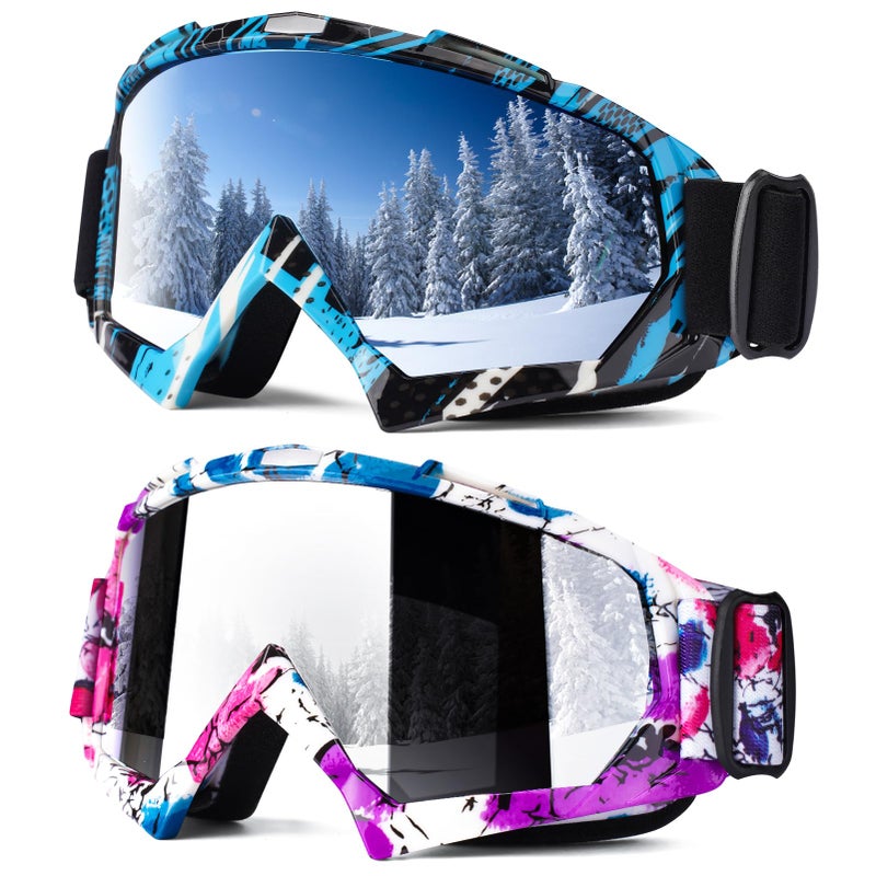 Braylin Adult Ski Goggles, 2-Pack Snowboard Goggles for Youth, Teens, Men & Women, Wide View Snowmobile Goggles - Image 1