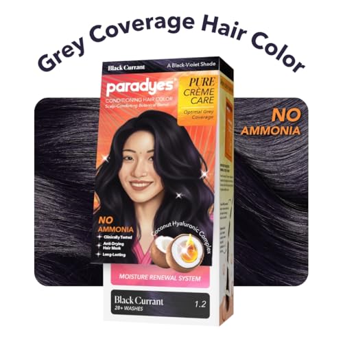 Paradyes Pure Crme Care No Ammonia Hair Color Black Currant 12 LongLasting Crme Formula Grey Coverage Coconut Milk Almond Oil Hyaluronic Complex Smooth Shiny Finish 60g 10 ml - Image 3