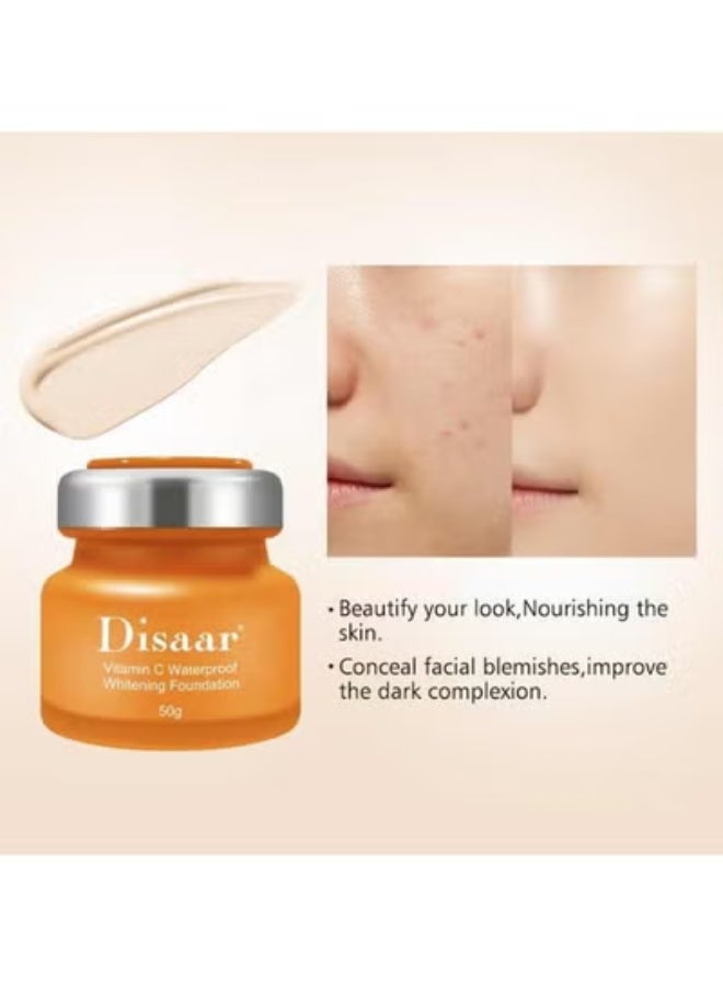 Disaar Vitamin C Waterproof Whitening Foundation (50g) - Complete Skin Care Defense Cream | High Concentration Active Vitamin C Formula, Absorbs Easily, Counteracts Melanin and Breaks Down Stubborn Pigmentation and Spots. - Image 3