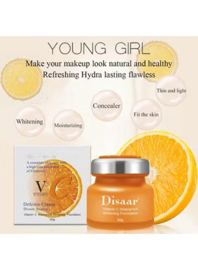 Disaar Vitamin C Waterproof Whitening Foundation (50g) - Complete Skin Care Defense Cream | High Concentration Active Vitamin C Formula, Absorbs Easily, Counteracts Melanin and Breaks Down Stubborn Pigmentation and Spots. - Image 5