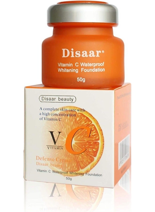 Disaar Vitamin C Waterproof Whitening Foundation (50g) - Complete Skin Care Defense Cream | High Concentration Active Vitamin C Formula, Absorbs Easily, Counteracts Melanin and Breaks Down Stubborn Pigmentation and Spots. - Image 2