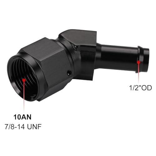 Podavelle 10AN Female to 12 Barb 45 Degree Hose Fitting Adapter Swivel Aluminum Black - Image 3