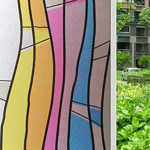 WALLTON Privacy Vinyl Frosted Window Film Glass Sticker Self-Adhesive Film Tint Wallpaper Opaque Sheet for Glass Privacy Cover Window, Door, Office, Home.| Anti-UV. (16x72 Inch, Color Waves) - Image 3